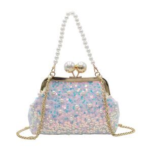 5290 Glitter Sequins Evening Clutch with Pearl Handle Shiny Evening Handbag